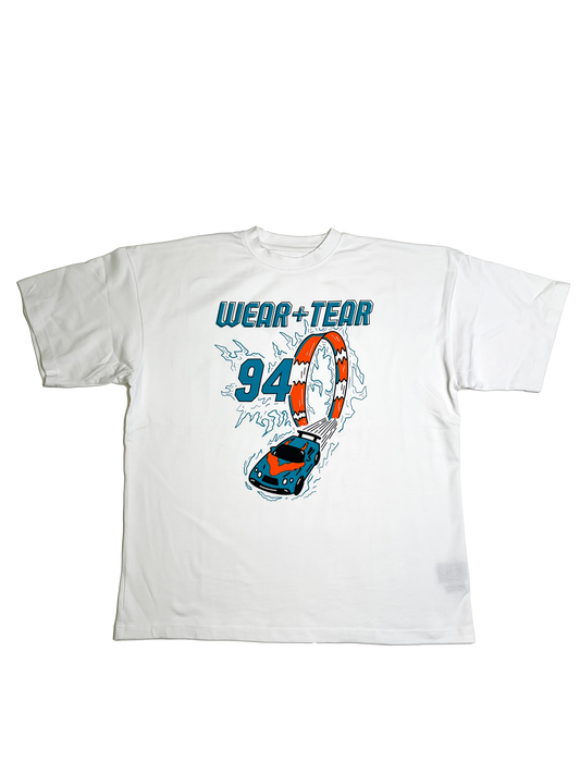 Oversized 90s White Racing Toy Car Tee (circa 1994)
